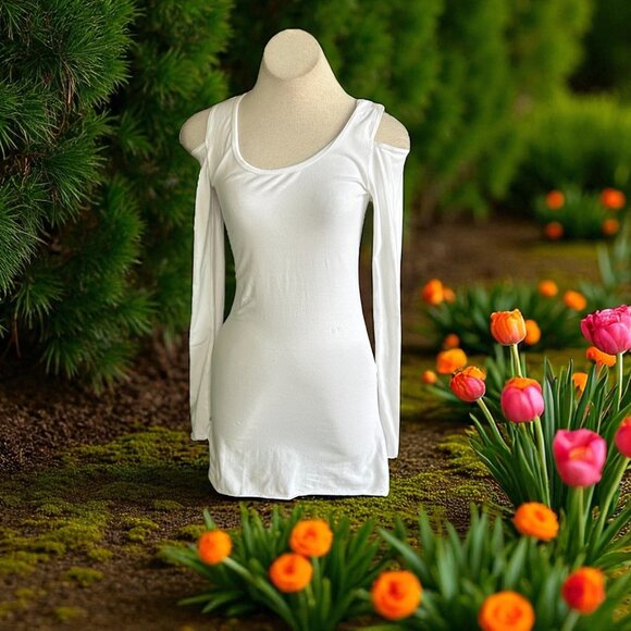 Hard Tail Forever White Cold Shoulder Bodycon Mini Dress Size Small - Picture 1 of 7